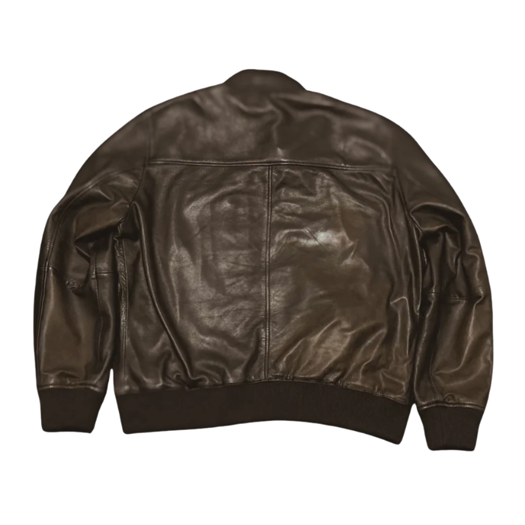 Genuine Bomber Leather Jacket - Brown