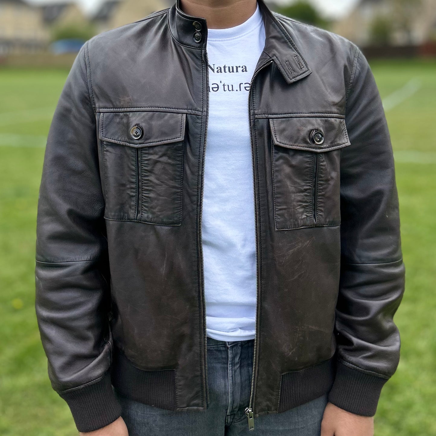 Genuine Bomber Leather Jacket - Brown