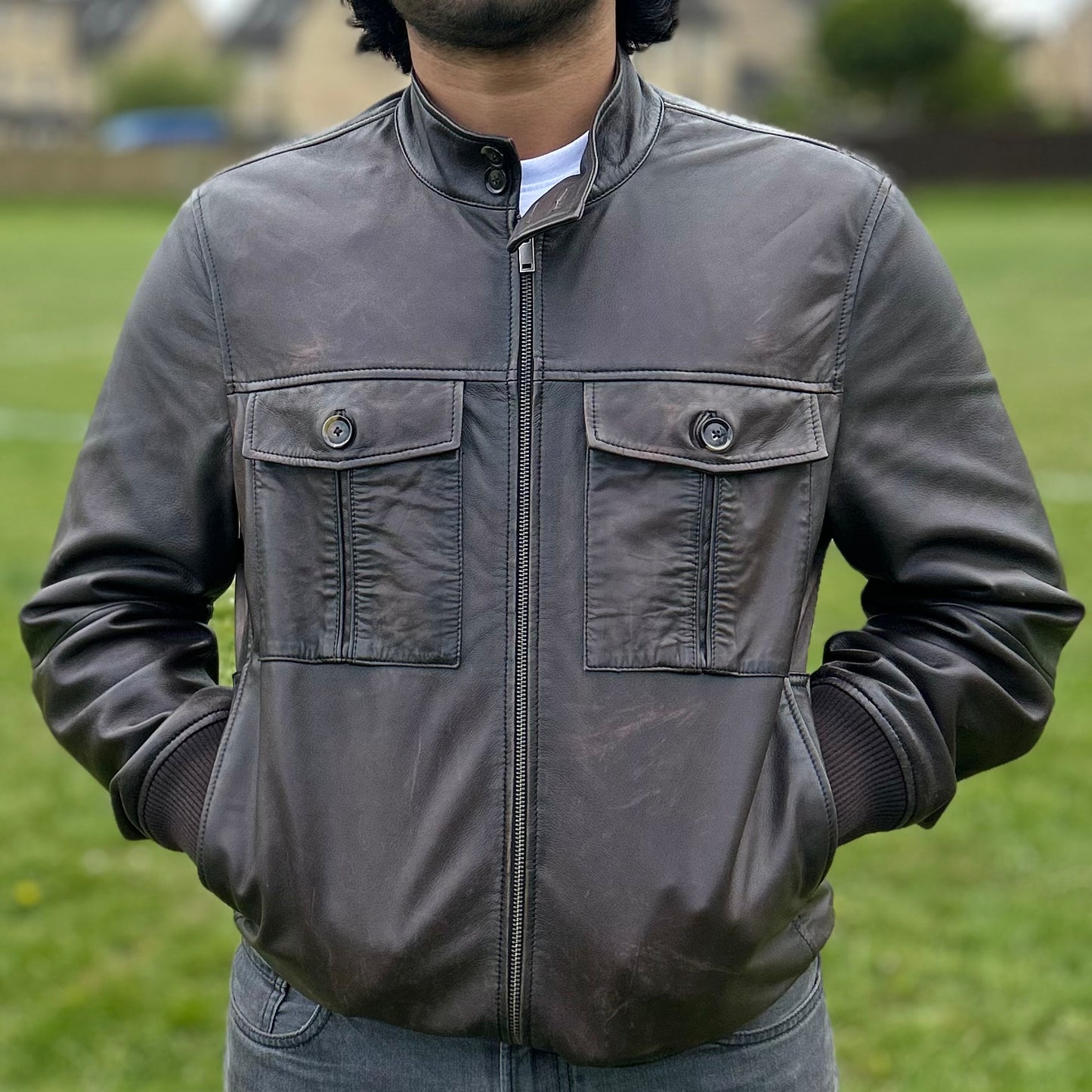 Genuine Bomber Leather Jacket - Brown