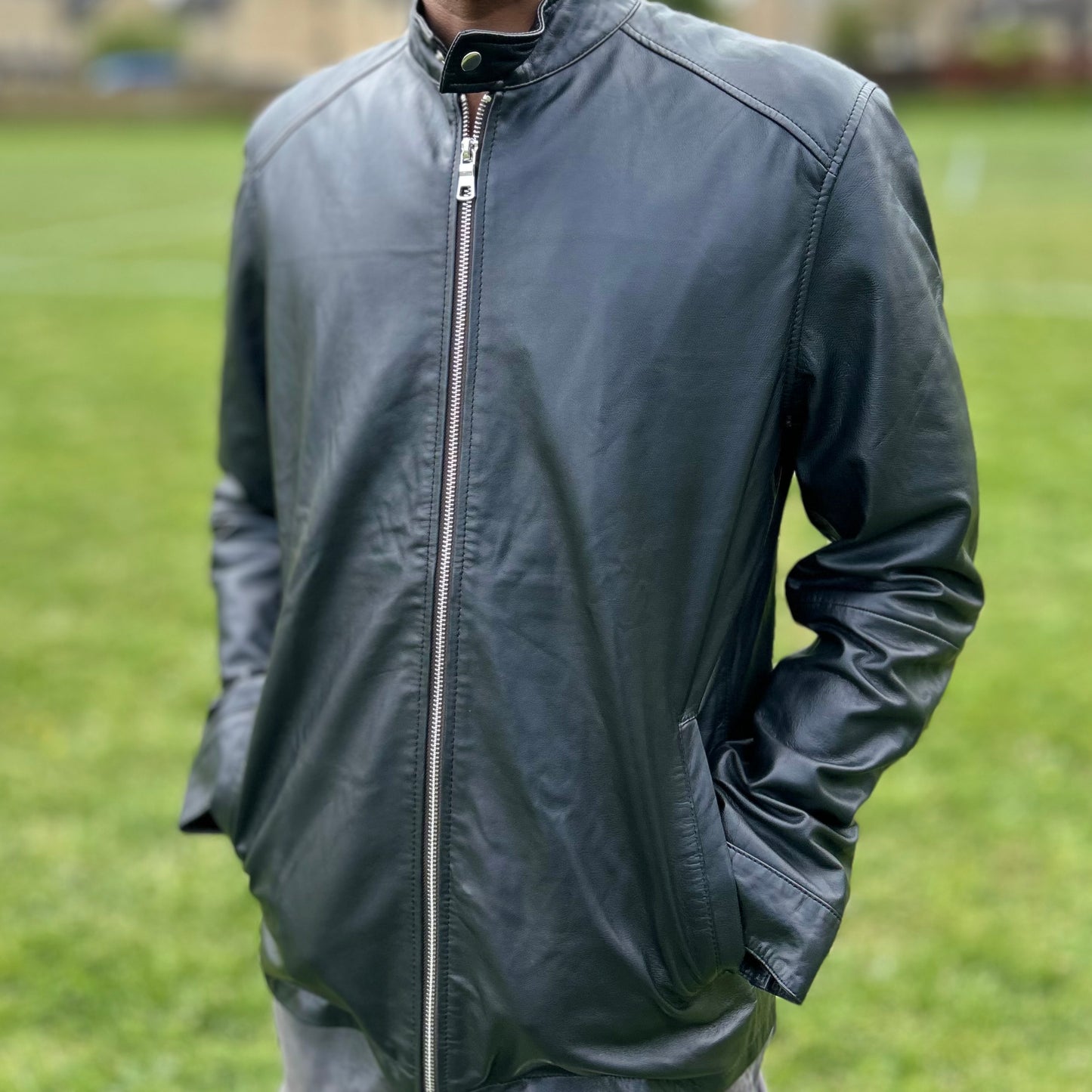 Genuine Leather Motorcycle Jacket - Black
