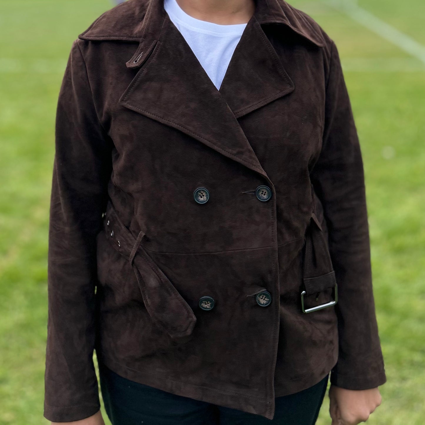 Genuine Suede Belted Jacket - Dark Brown