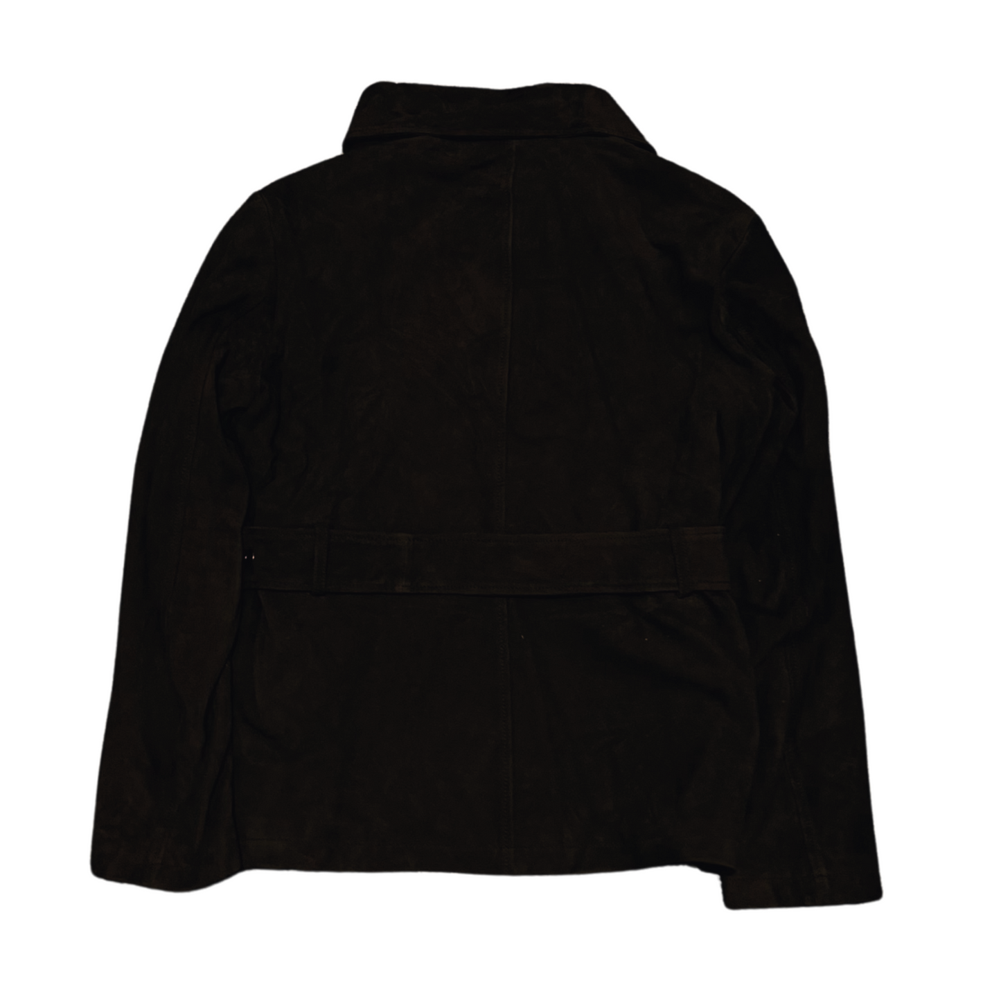 Genuine Suede Belted Jacket - Dark Brown