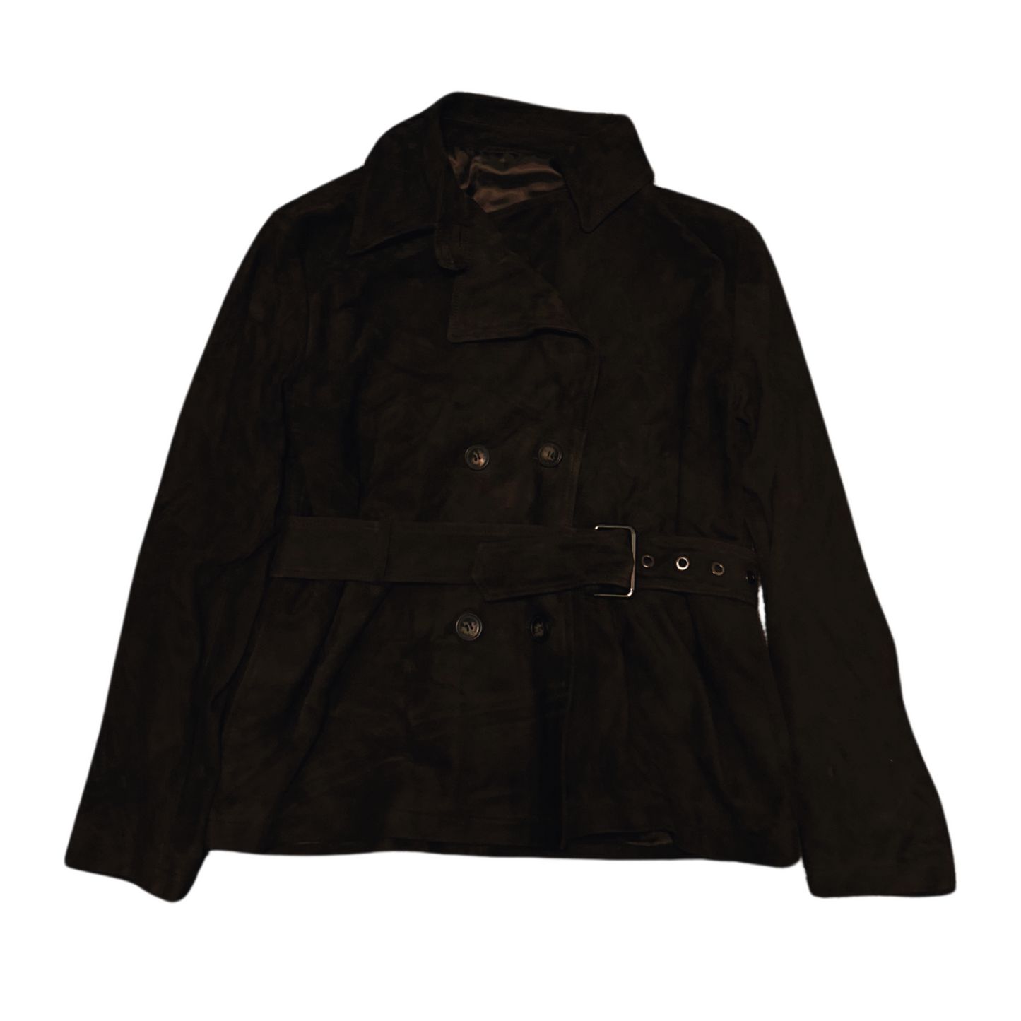 Genuine Suede Belted Jacket - Dark Brown