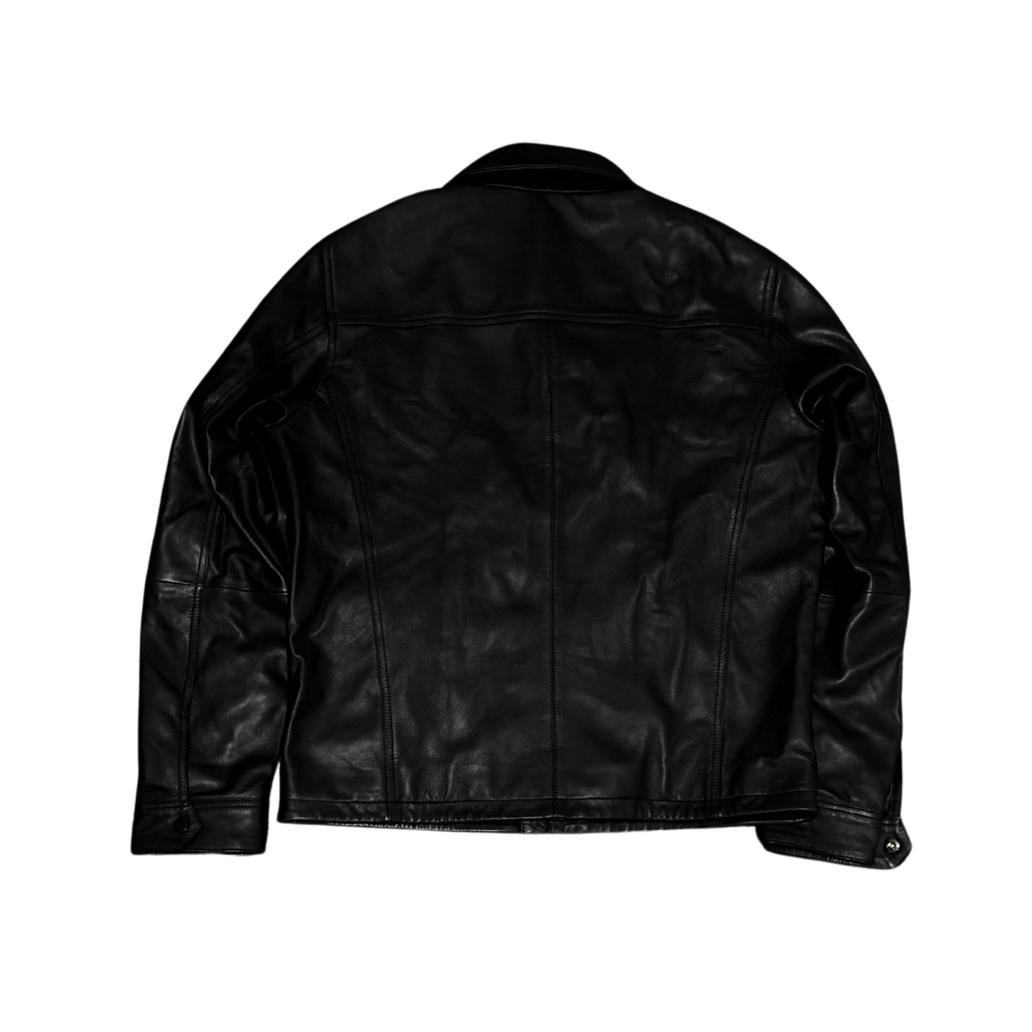 Genuine Leather Jacket with Collar - Black