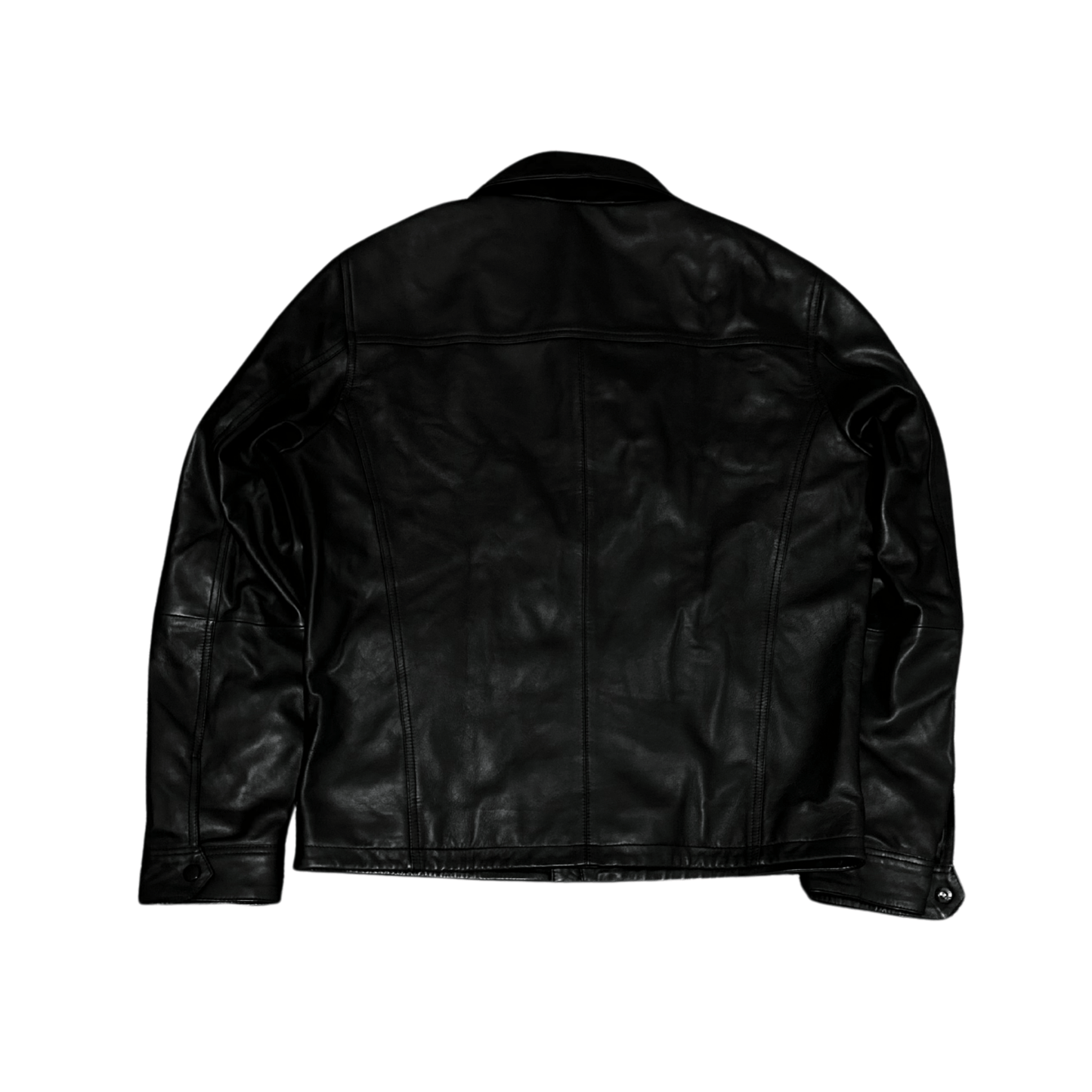 Genuine Leather Jacket with Collar - Black - ValentiaClothingMy StoreValentia