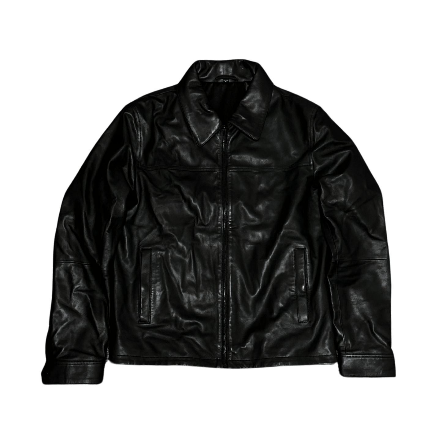 Genuine Leather Jacket with Collar - Black - ValentiaClothingMy StoreValentia