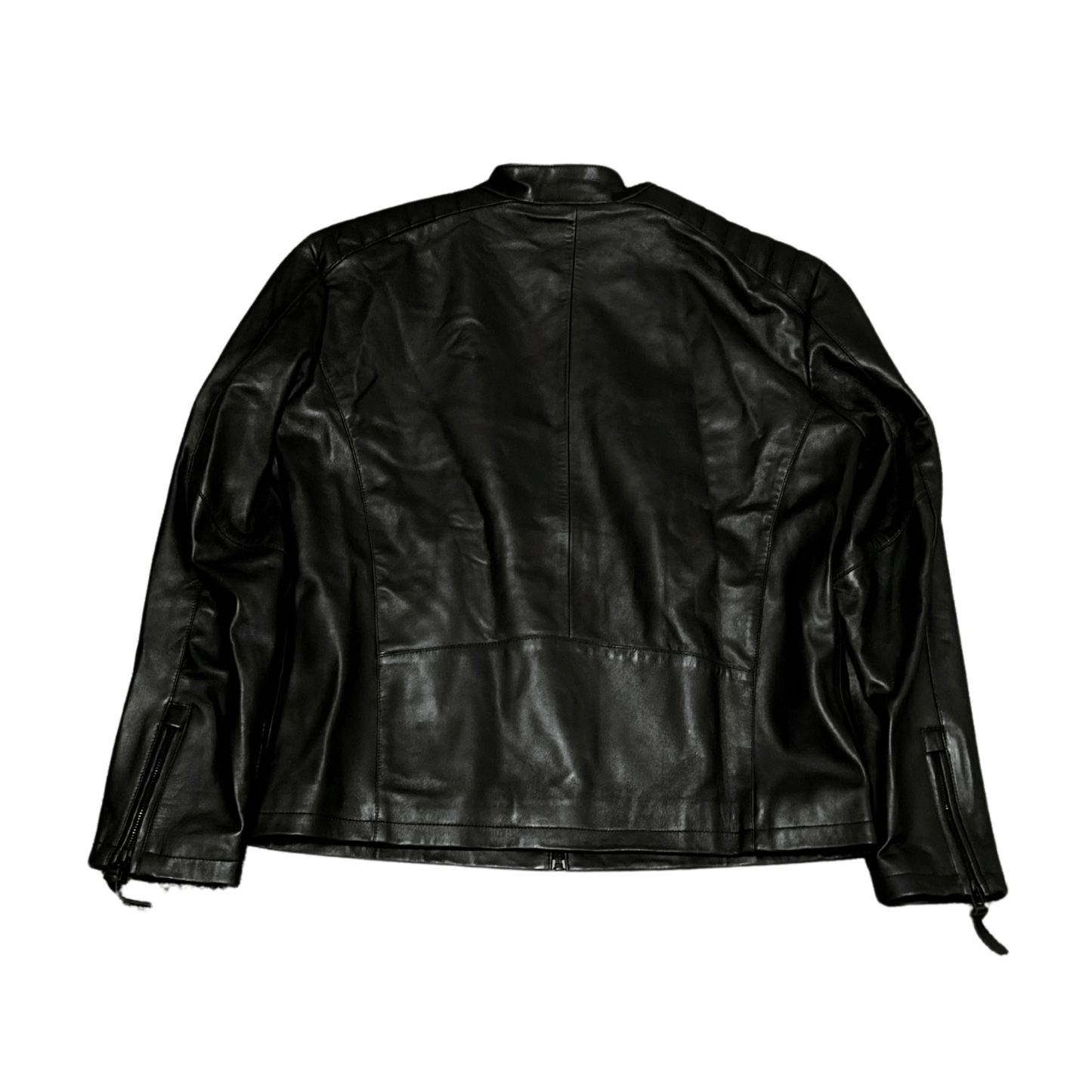 Genuine Padded Shoulder Leather Jacket - Black - ValentiaClothingMy StoreValentia