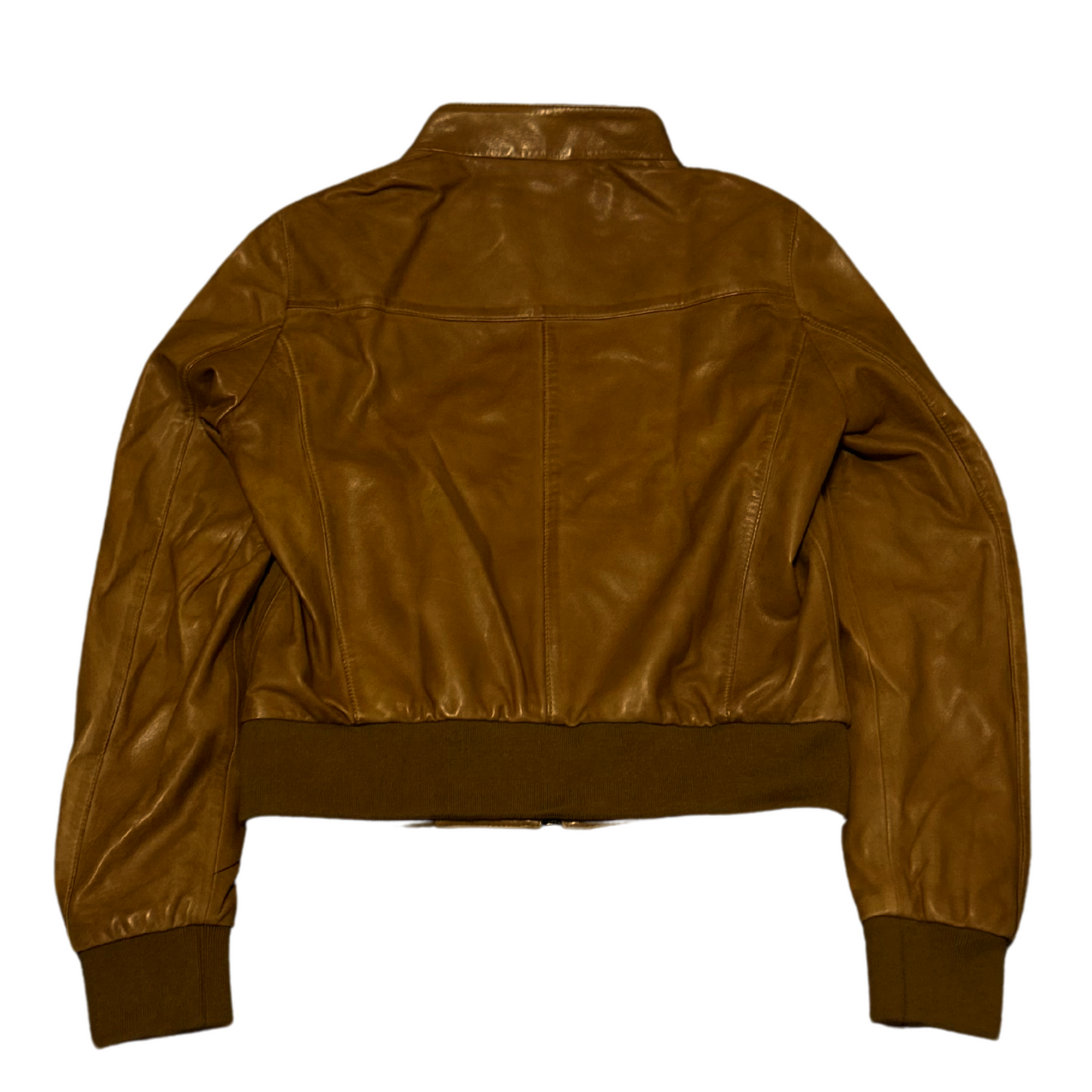 Genuine Leather Bomber Jacket - Camel