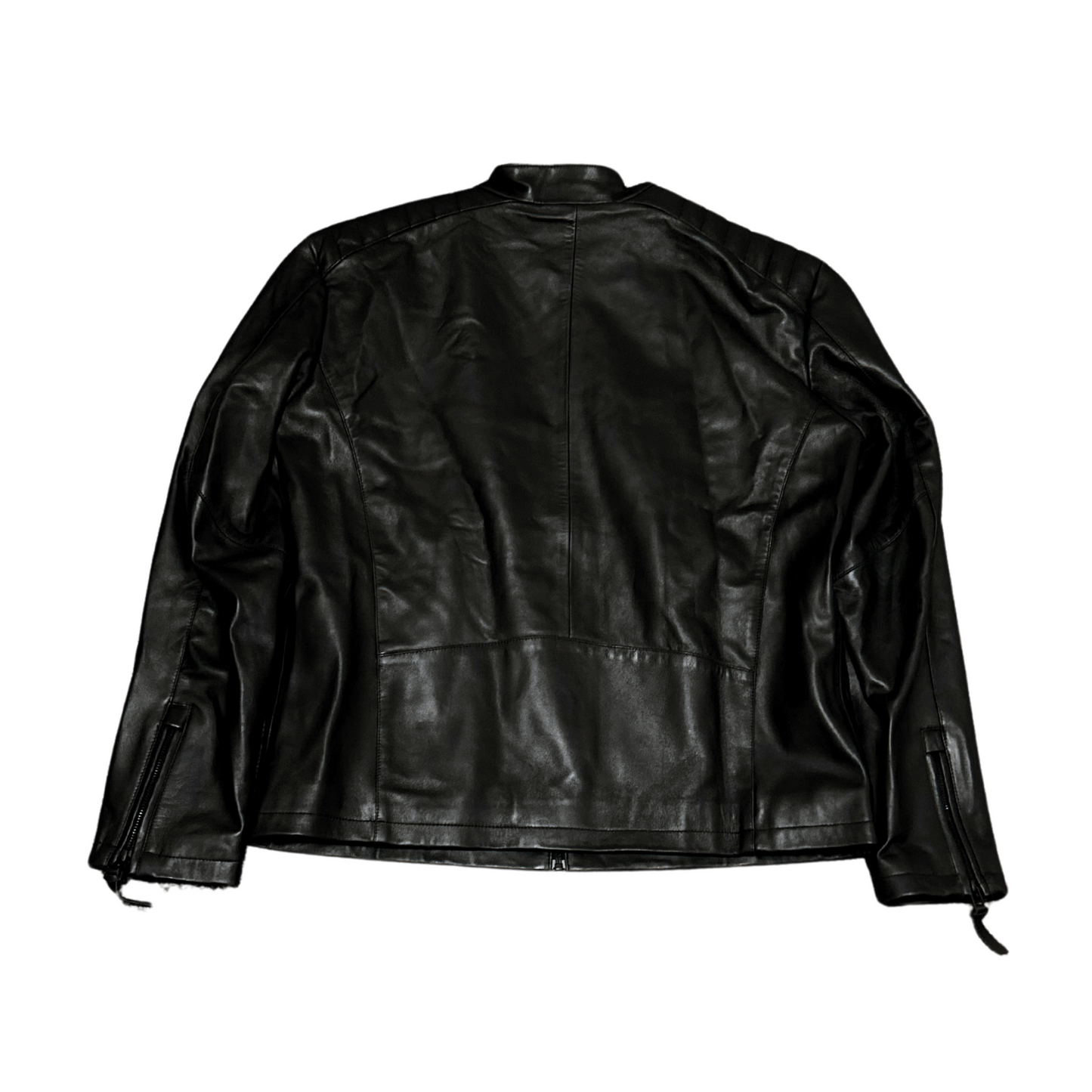 Genuine Padded Shoulder Leather Jacket - Black