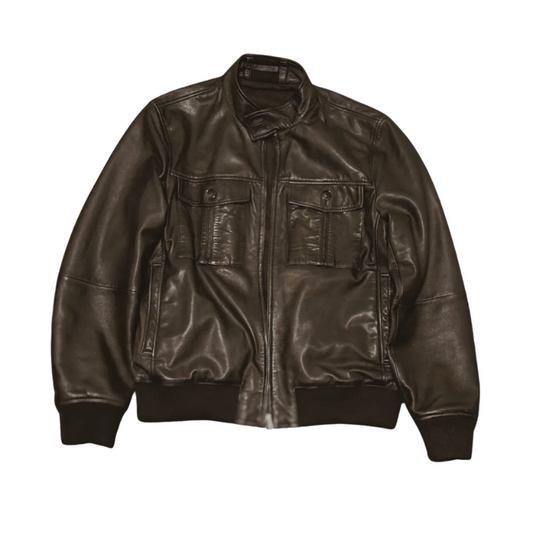 Genuine Bomber Leather Jacket - Brown