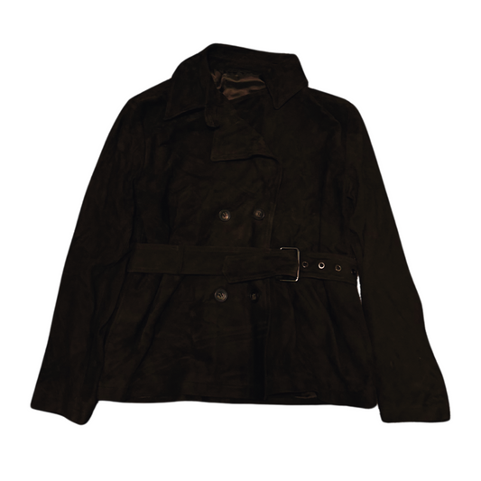 Genuine Suede Belted Jacket - Dark Brown