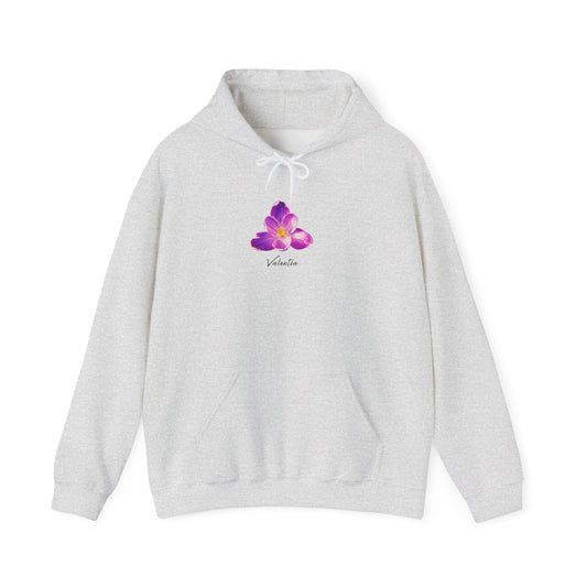 flora hoodie – grey (purple bloom classic) - ValentiaClothingValentiaValentia