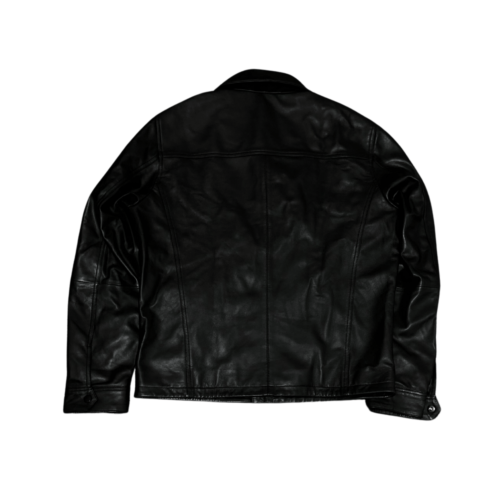 Genuine Leather Jacket with Collar - Black - ValentiaClothingMy StoreValentia