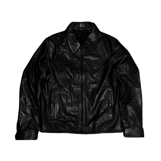 Genuine Leather Jacket with Collar - Black - ValentiaClothingMy StoreValentia