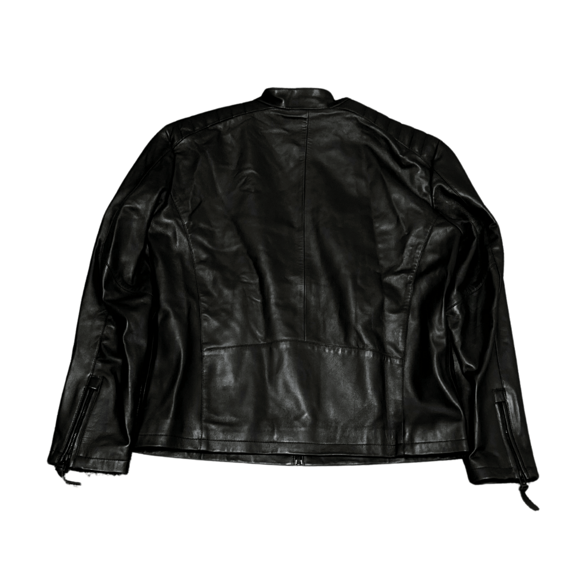 Genuine Padded Shoulder Leather Jacket - Black - ValentiaClothingMy StoreValentia
