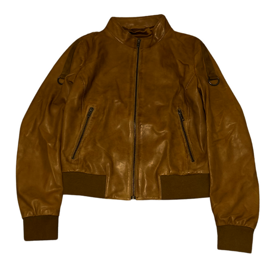 Genuine Leather Bomber Jacket - Camel